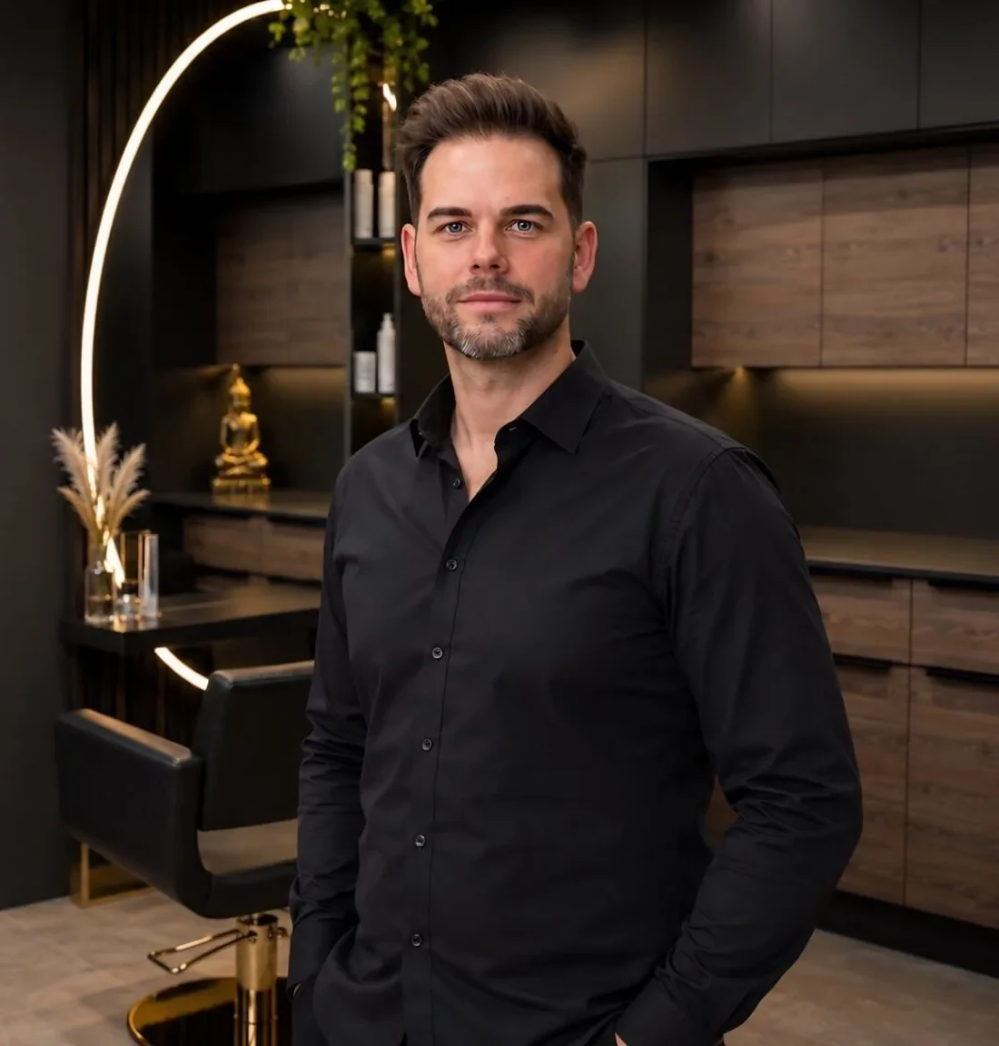 Christoph Nussbaumer – Meisterfriseur & dipl. Colorist in seinem Privatsalon St. Pölten (KI-generiert)